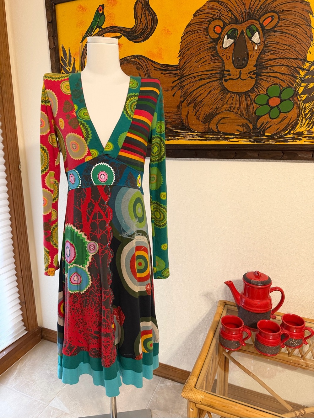 Vintage Y2K Desigual Patchwork Cotton Jersey Long Sleeve Dress – Size M